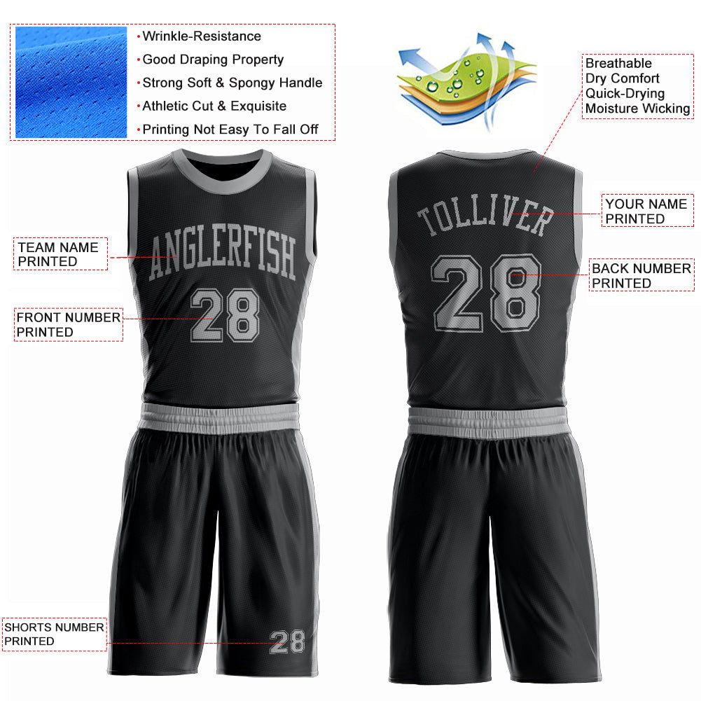 Custom Black Gray Round Neck Basketball Uniform Jersey view 4