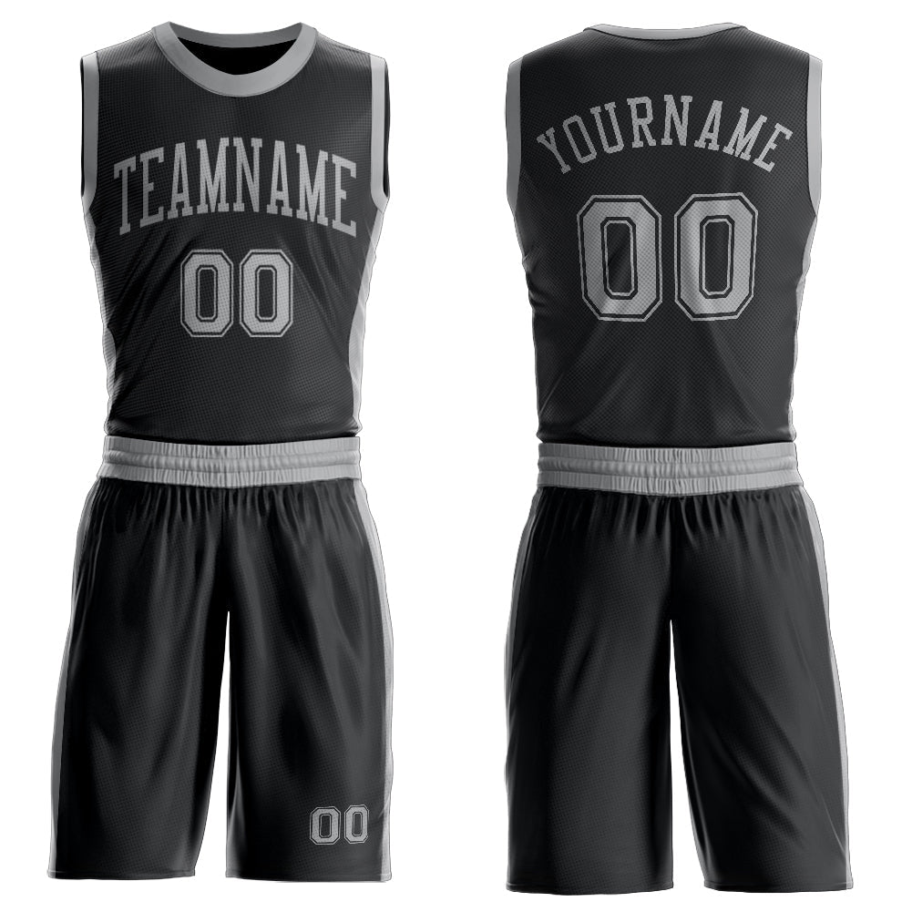 Custom Black Gray Round Neck Basketball Uniform Jersey - Main View