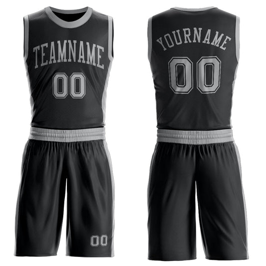 Custom Black Gray Round Neck Basketball Uniform Jersey - Main View