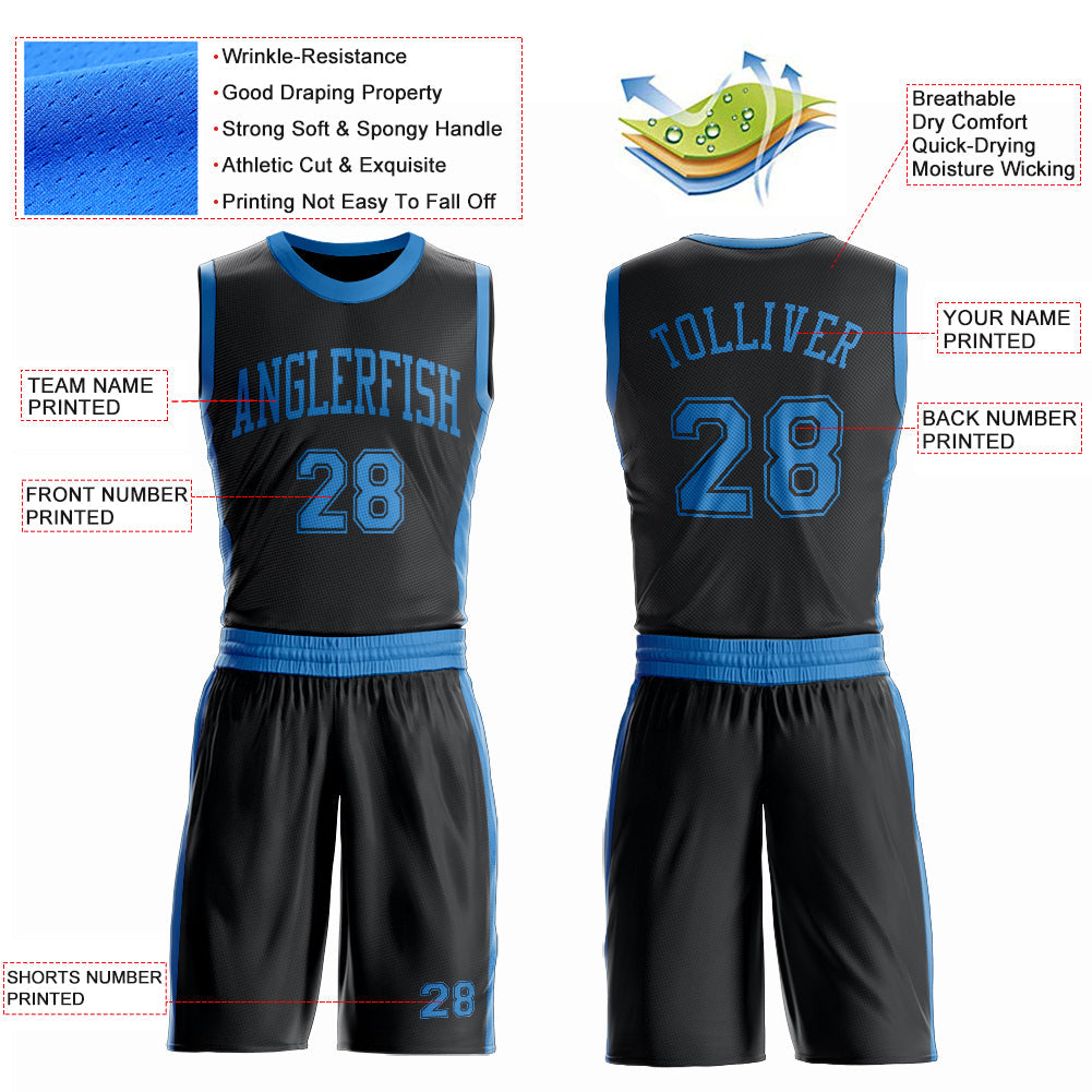 Custom Black Blue Round Neck Basketball Uniform Jersey view 4