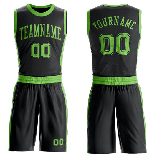 Custom Black Neon Green Round Neck Basketball Uniform Jersey - Main View