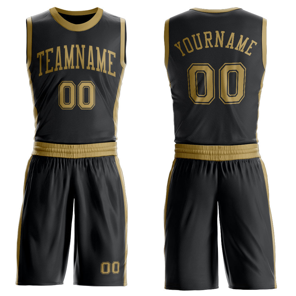 Custom Black Old Gold Round Neck Basketball Uniform Jersey - Main View