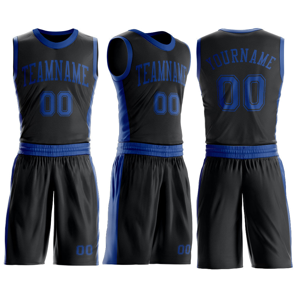 Custom Black Royal Round Neck Basketball Uniform Jersey view 3