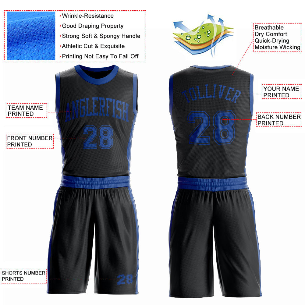 Custom Black Royal Round Neck Basketball Uniform Jersey view 4