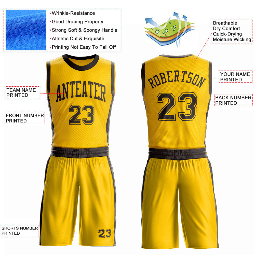 Custom Gold Brown Round Neck Basketball Uniform Jersey view 4
