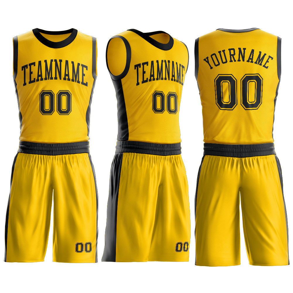 Custom Gold Black Round Neck Basketball Uniform Jersey view 3