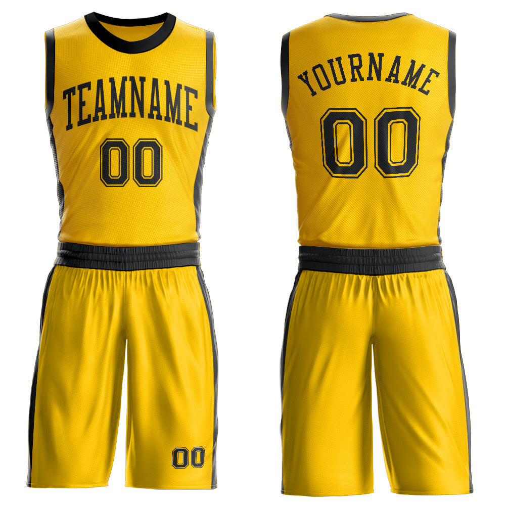 Custom Gold Black Round Neck Basketball Uniform Jersey - Main View