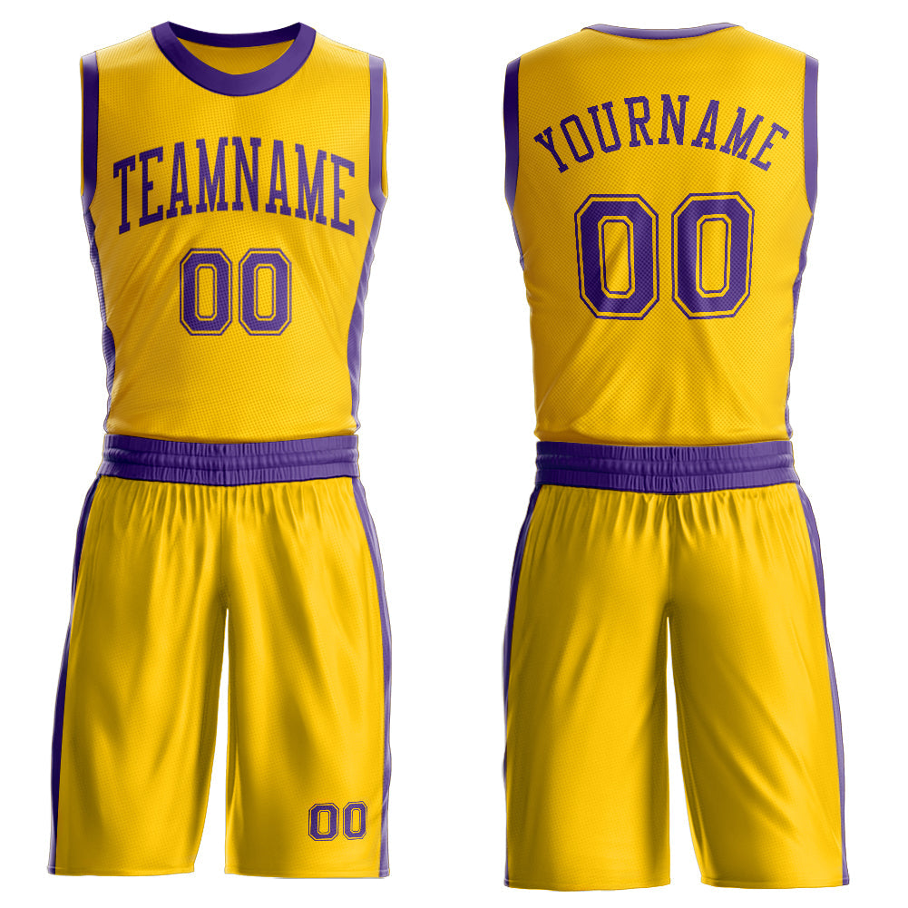 Custom Gold Purple Round Neck Basketball Uniform Jersey - Main View