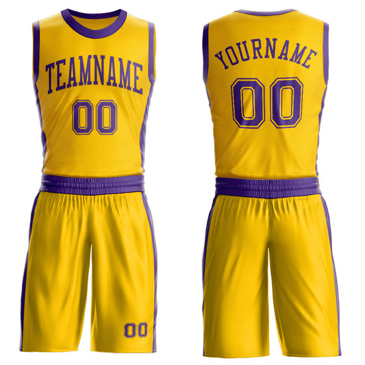 Custom Gold Purple Round Neck Basketball Uniform Jersey - Main View