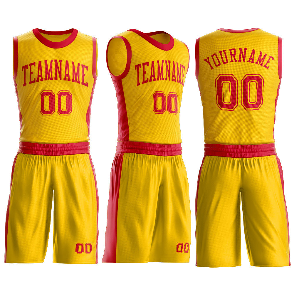 Custom Gold Red Round Neck Basketball Uniform Jersey view 3