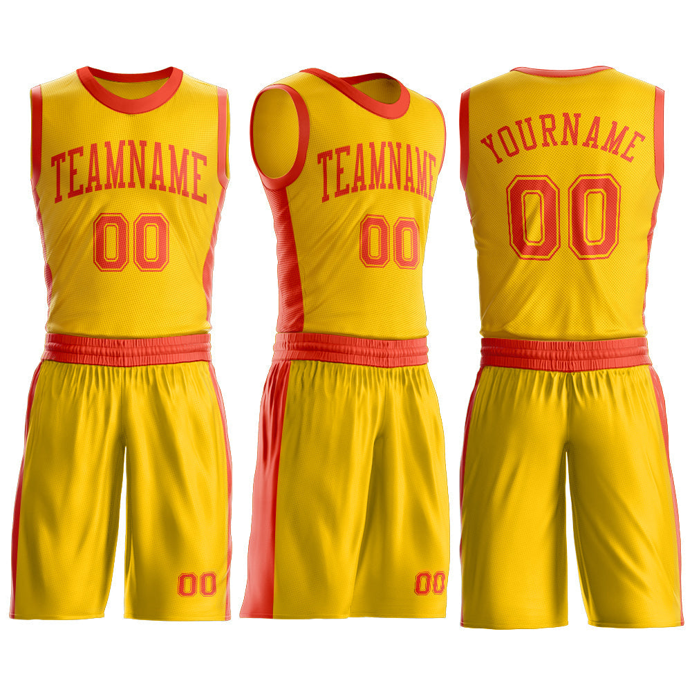 Custom Gold Orange Round Neck Basketball Uniform Jersey view 3