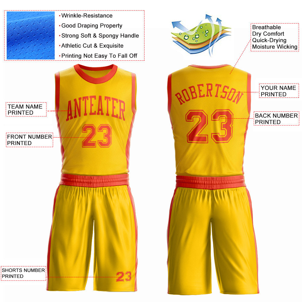 Custom Gold Orange Round Neck Basketball Uniform Jersey view 4