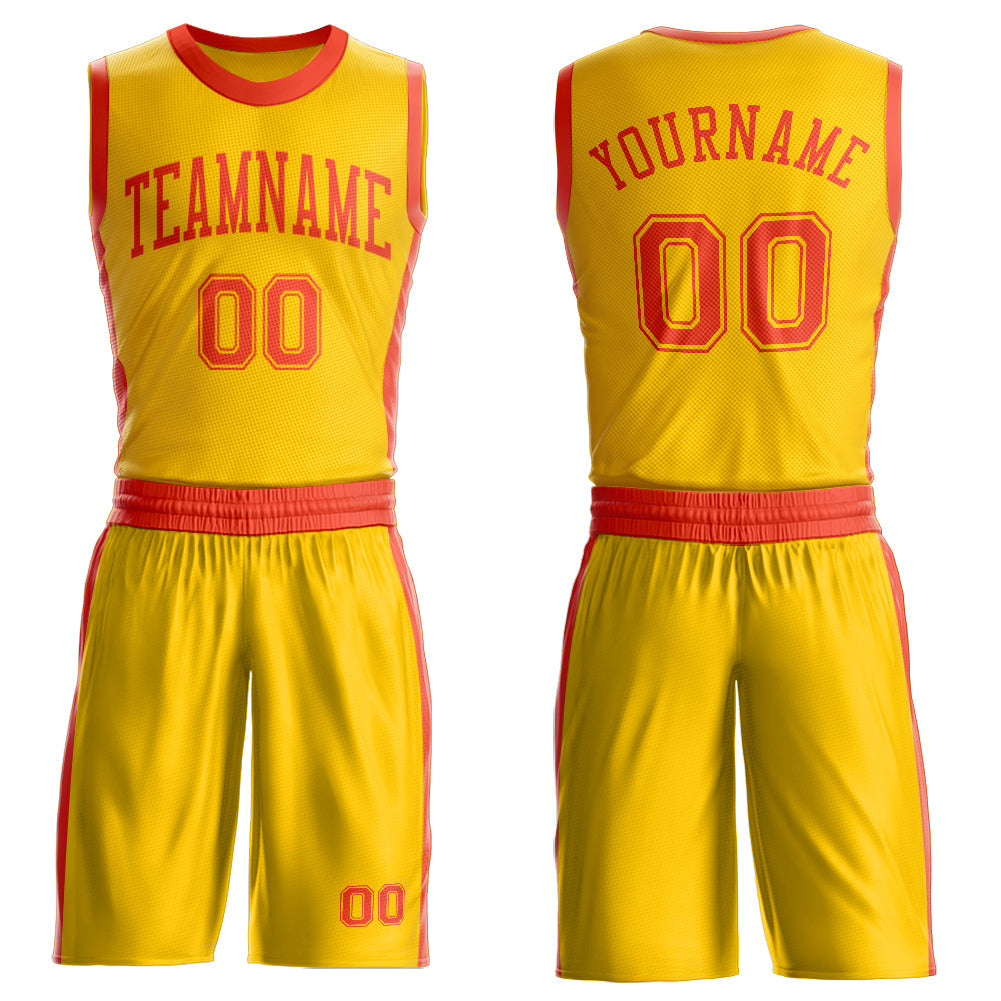 Custom Gold Orange Round Neck Basketball Uniform Jersey - Main View