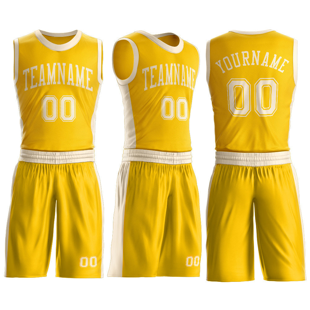 Custom Gold Cream Round Neck Basketball Uniform Jersey view 3