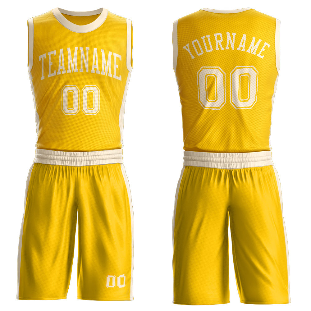 Custom Gold Cream Round Neck Basketball Uniform Jersey - Main View