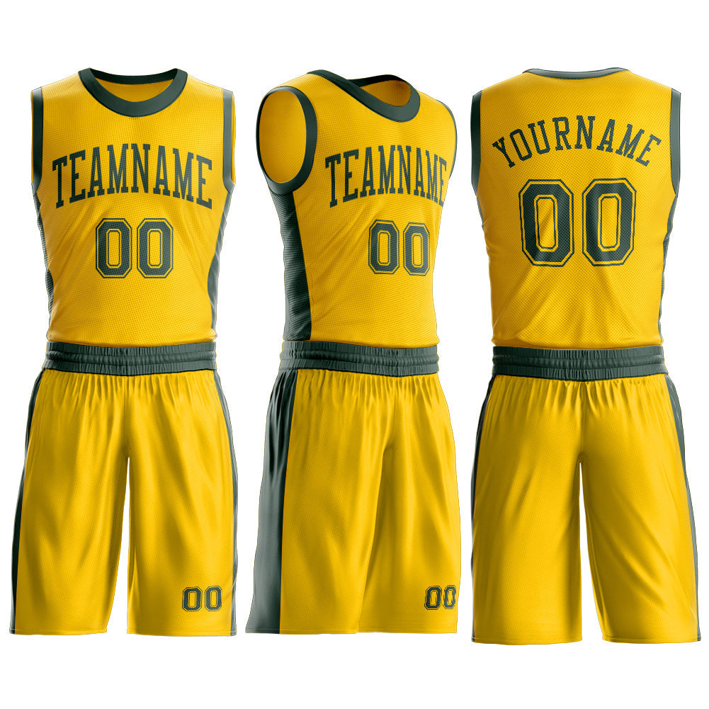 Custom Gold Green Round Neck Basketball Uniform Jersey view 3