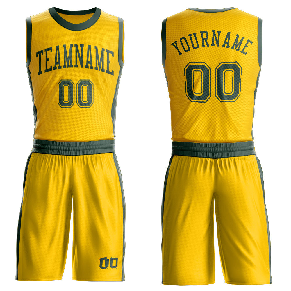 Custom Gold Green Round Neck Basketball Uniform Jersey - Main View