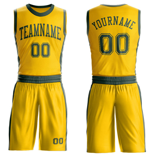 Custom Gold Green Round Neck Basketball Uniform Jersey - Main View
