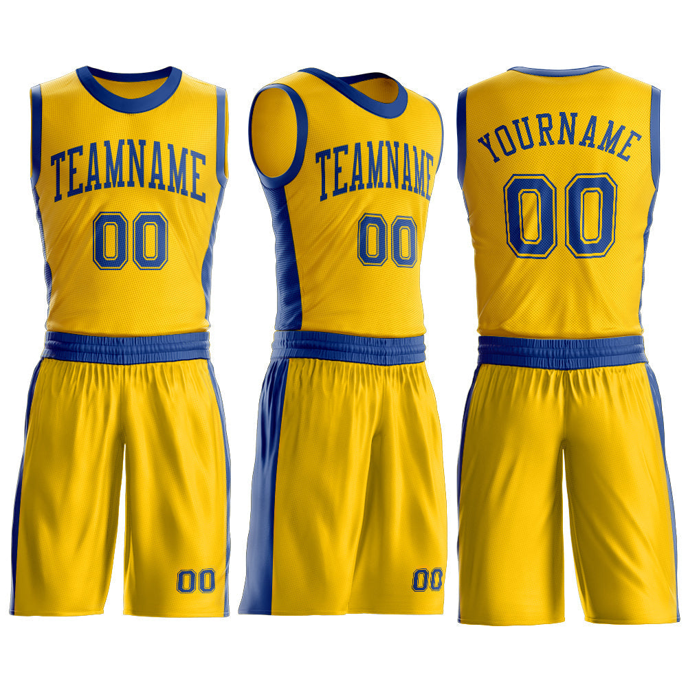 Custom Gold Royal Round Neck Basketball Uniform Jersey view 3