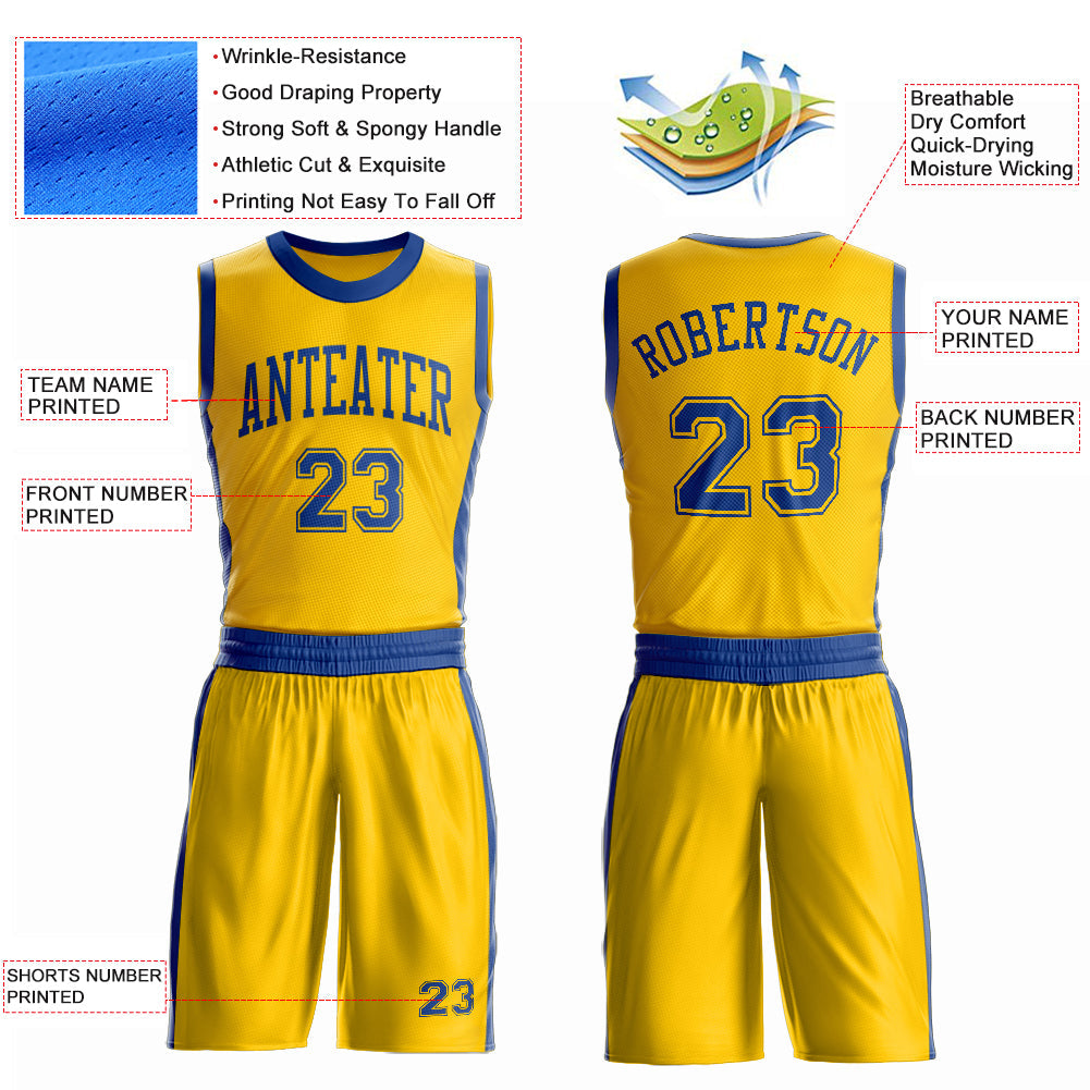 Custom Gold Royal Round Neck Basketball Uniform Jersey view 4