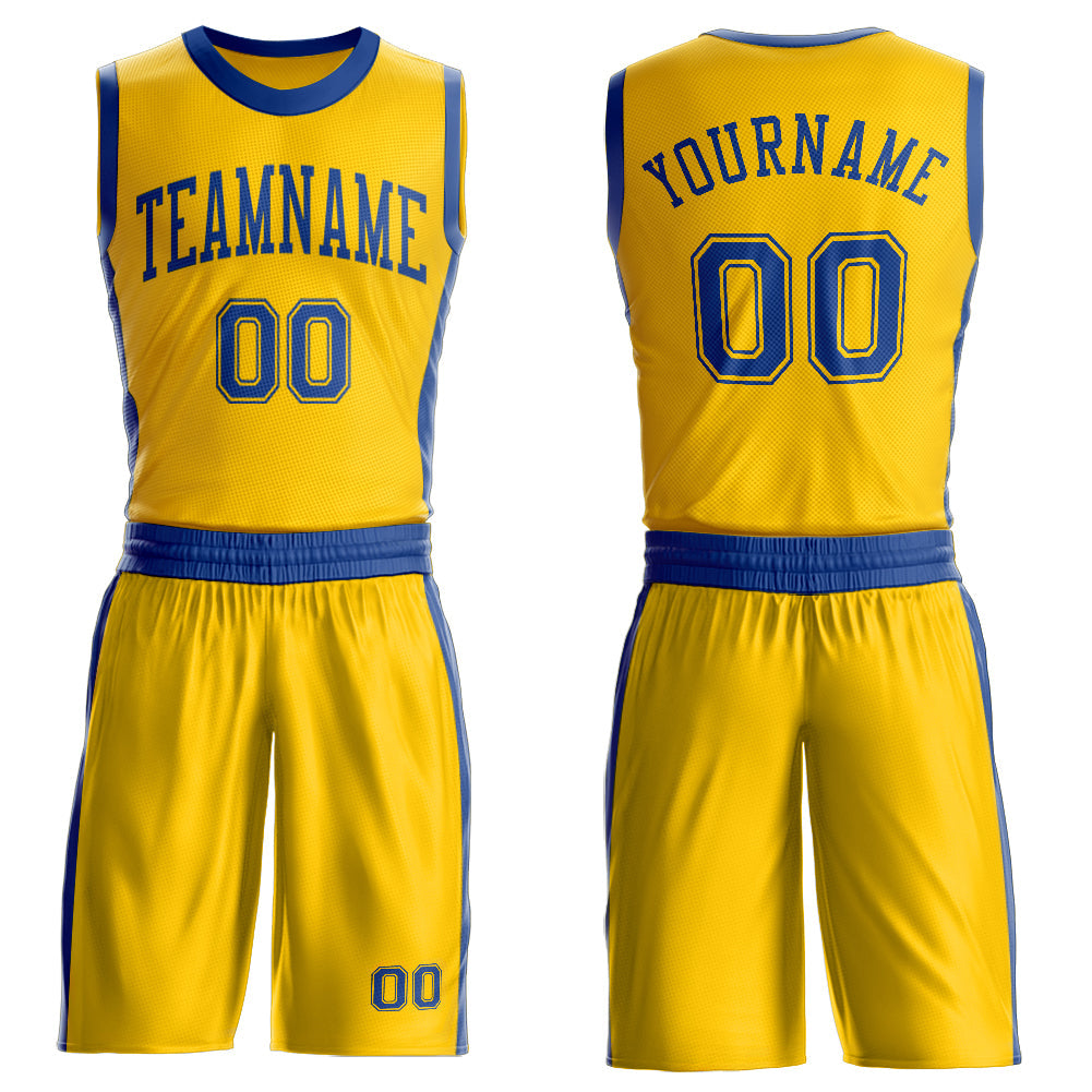 Custom Gold Royal Round Neck Basketball Uniform Jersey - Main View