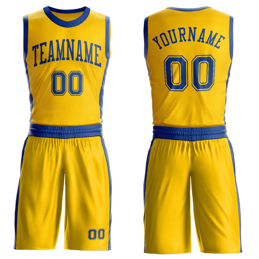 Custom Gold Royal Round Neck Basketball Uniform Jersey - Main View