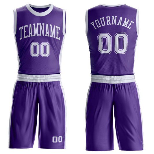 Custom Purple White Round Neck Basketball Uniform Jersey - Main View