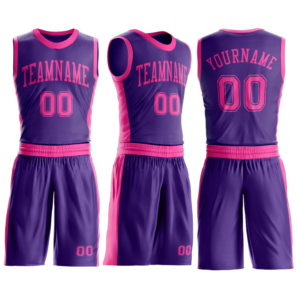 Custom Purple Pink Round Neck Basketball Uniform Jersey view 3
