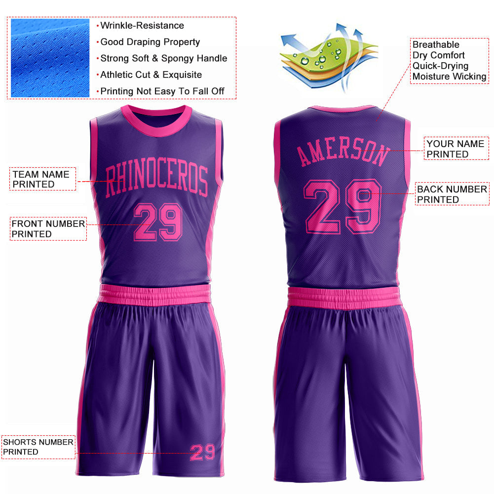 Custom Purple Pink Round Neck Basketball Uniform Jersey view 4