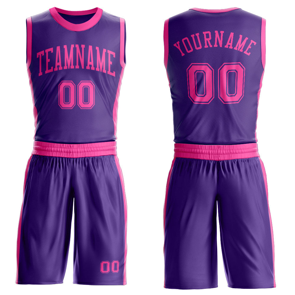 Custom Purple Pink Round Neck Basketball Uniform Jersey - Main View
