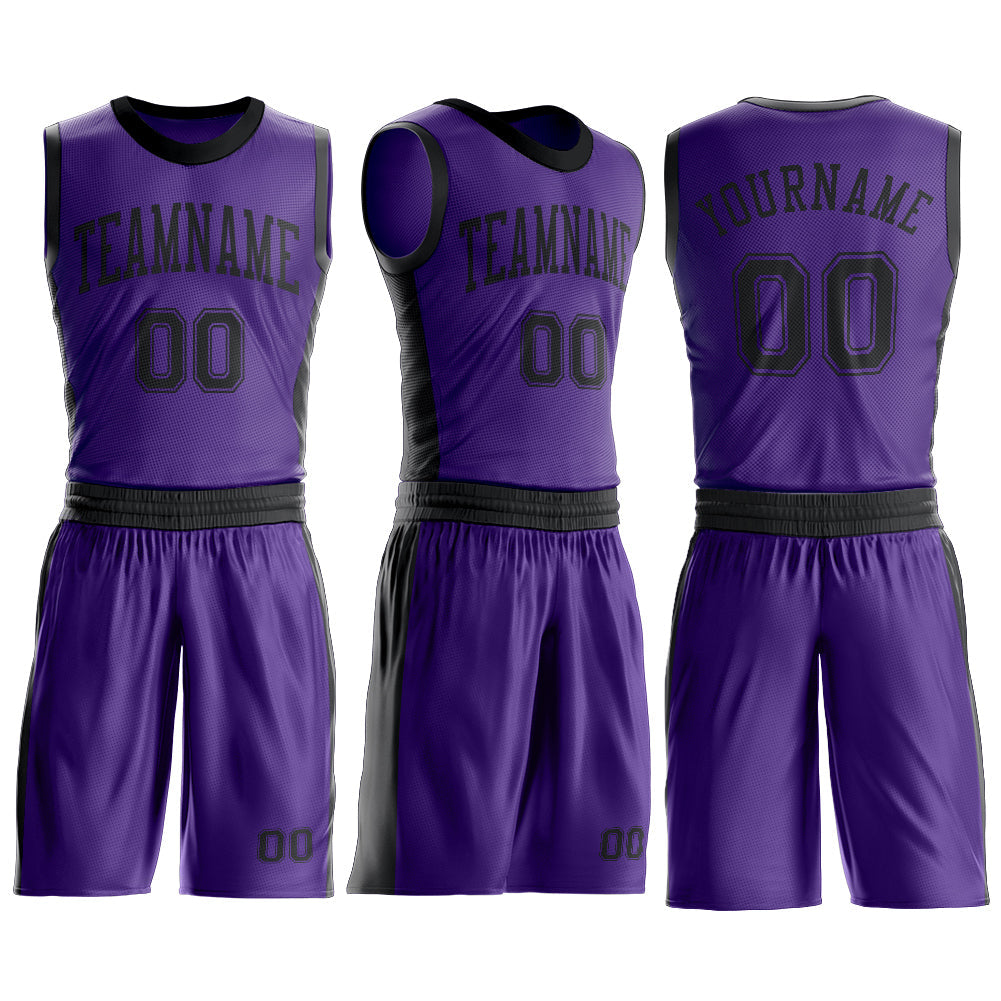 Custom Purple Black Round Neck Basketball Uniform Jersey view 3