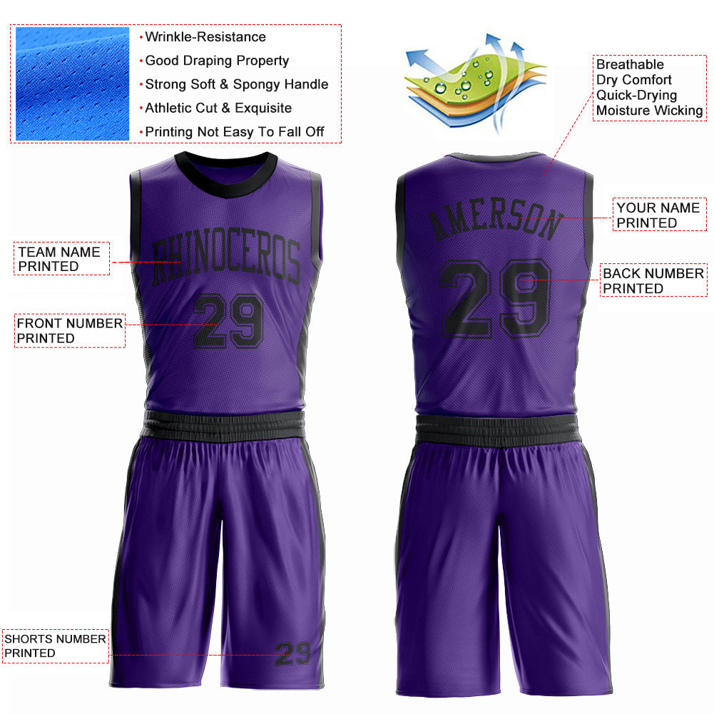 Custom Purple Black Round Neck Basketball Uniform Jersey view 4