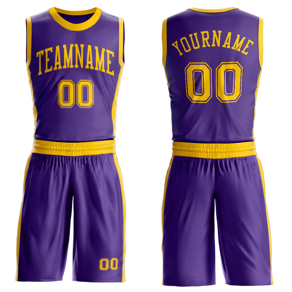 Custom Purple Gold Round Neck Basketball Uniform Jersey - Main View