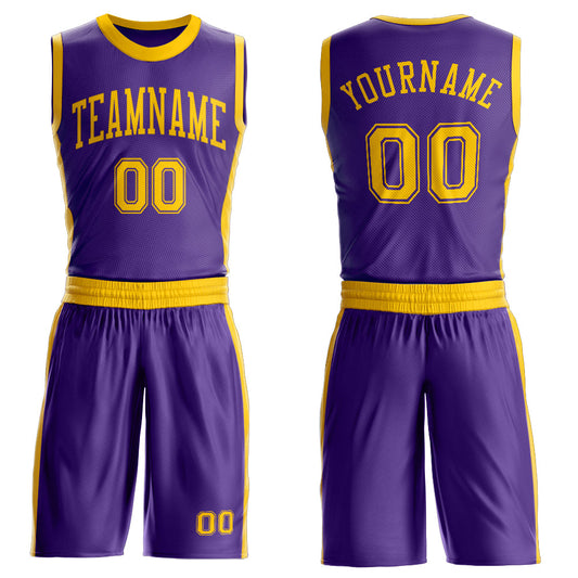 Custom Purple Gold Round Neck Basketball Uniform Jersey - Main View
