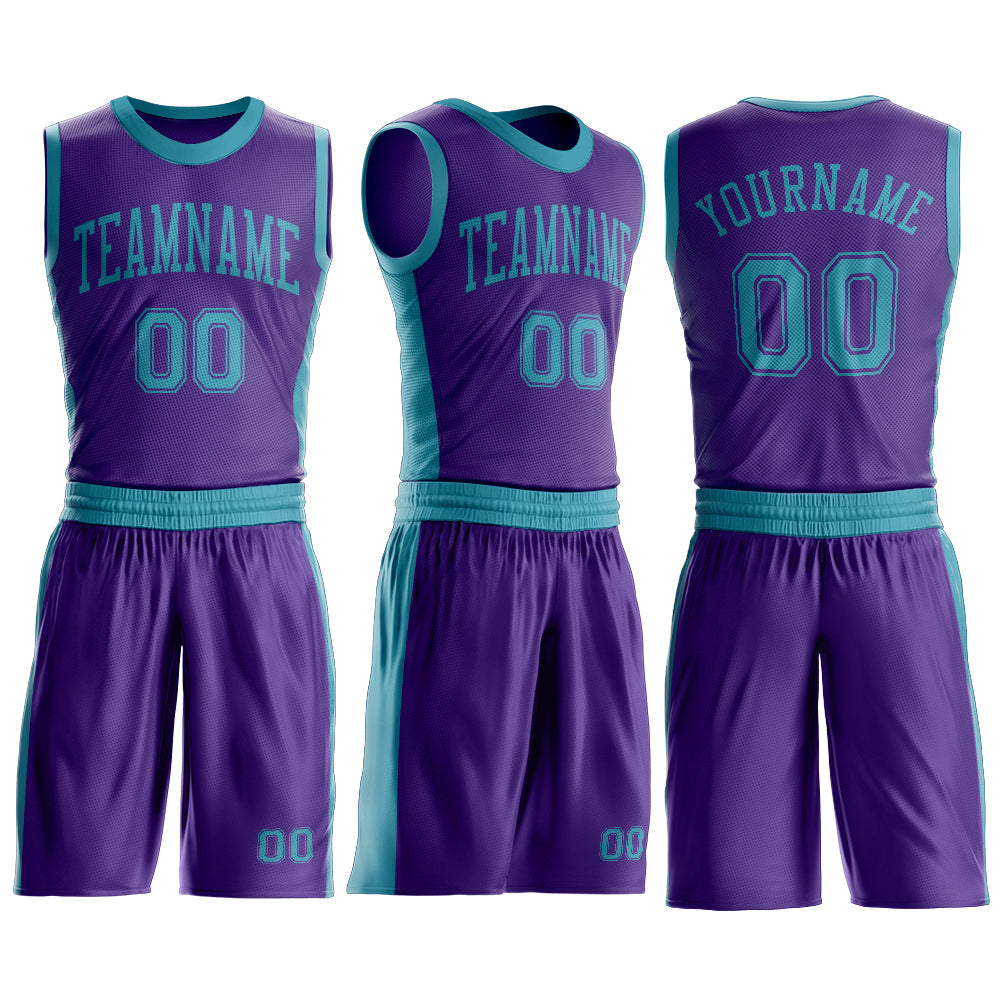 Custom Purple Teal Round Neck Basketball Uniform Jersey view 3