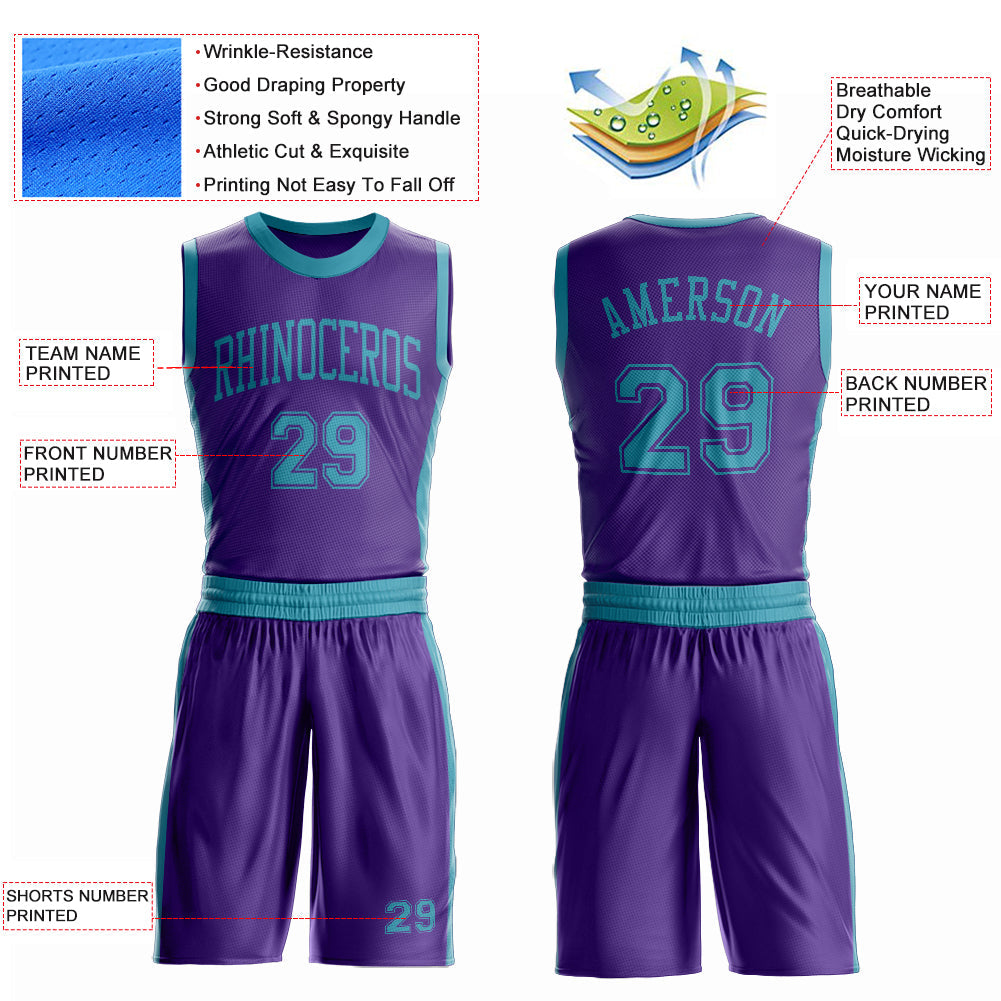 Custom Purple Teal Round Neck Basketball Uniform Jersey view 4