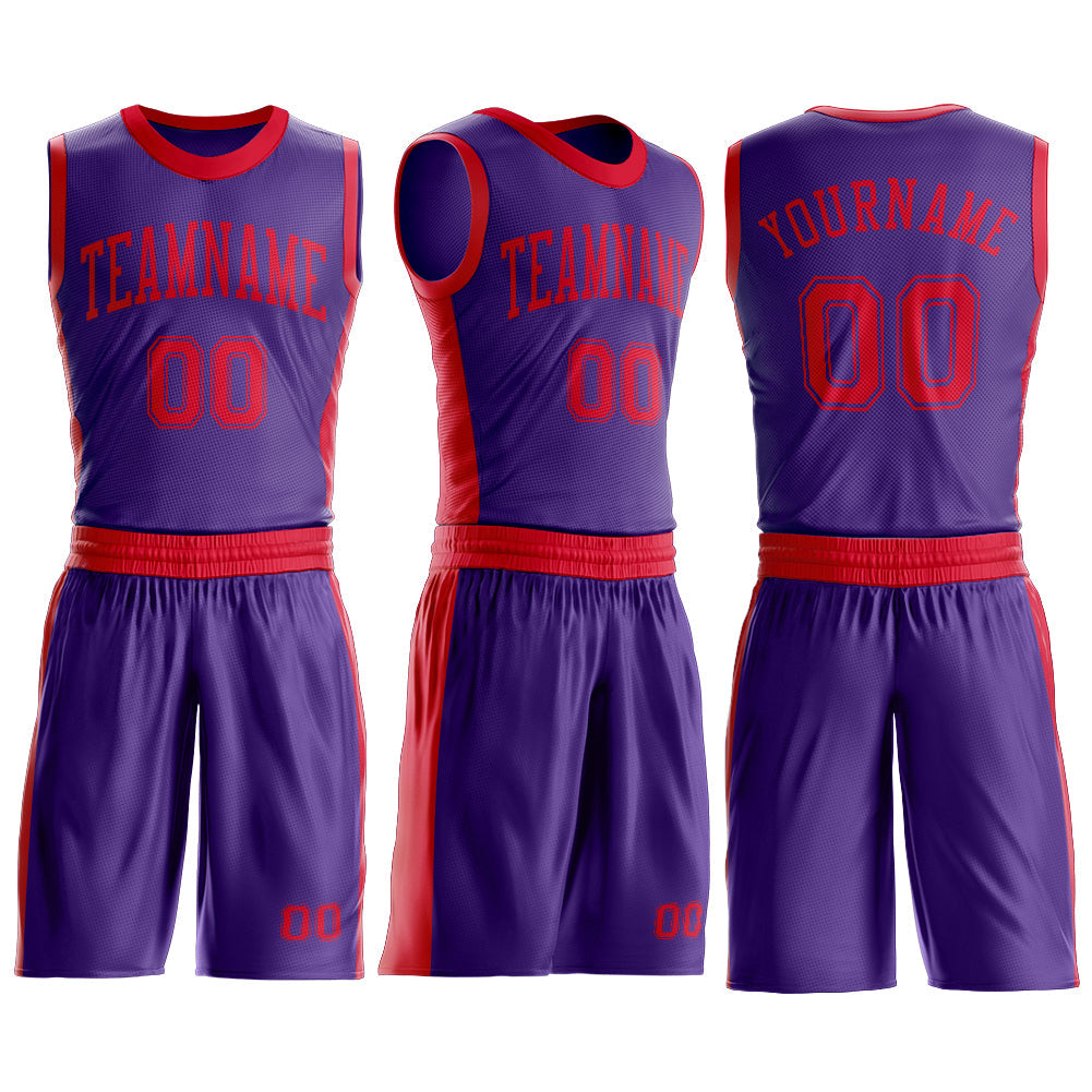 Custom Purple Red Round Neck Basketball Uniform Jersey view 3