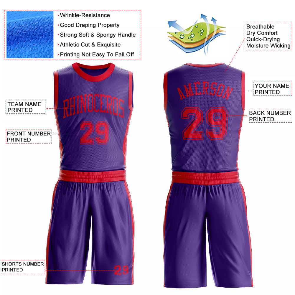 Custom Purple Red Round Neck Basketball Uniform Jersey view 4