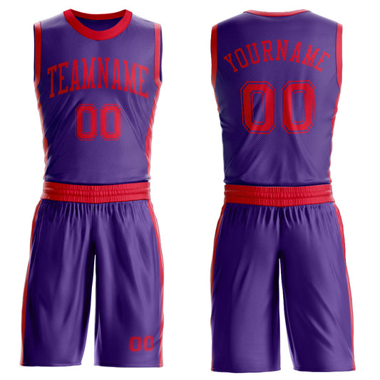 Custom Purple Red Round Neck Basketball Uniform Jersey - Main View