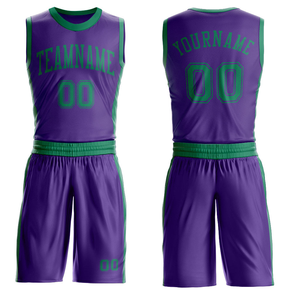 Custom Purple Kelly Green Round Neck Basketball Uniform Jersey - Main View