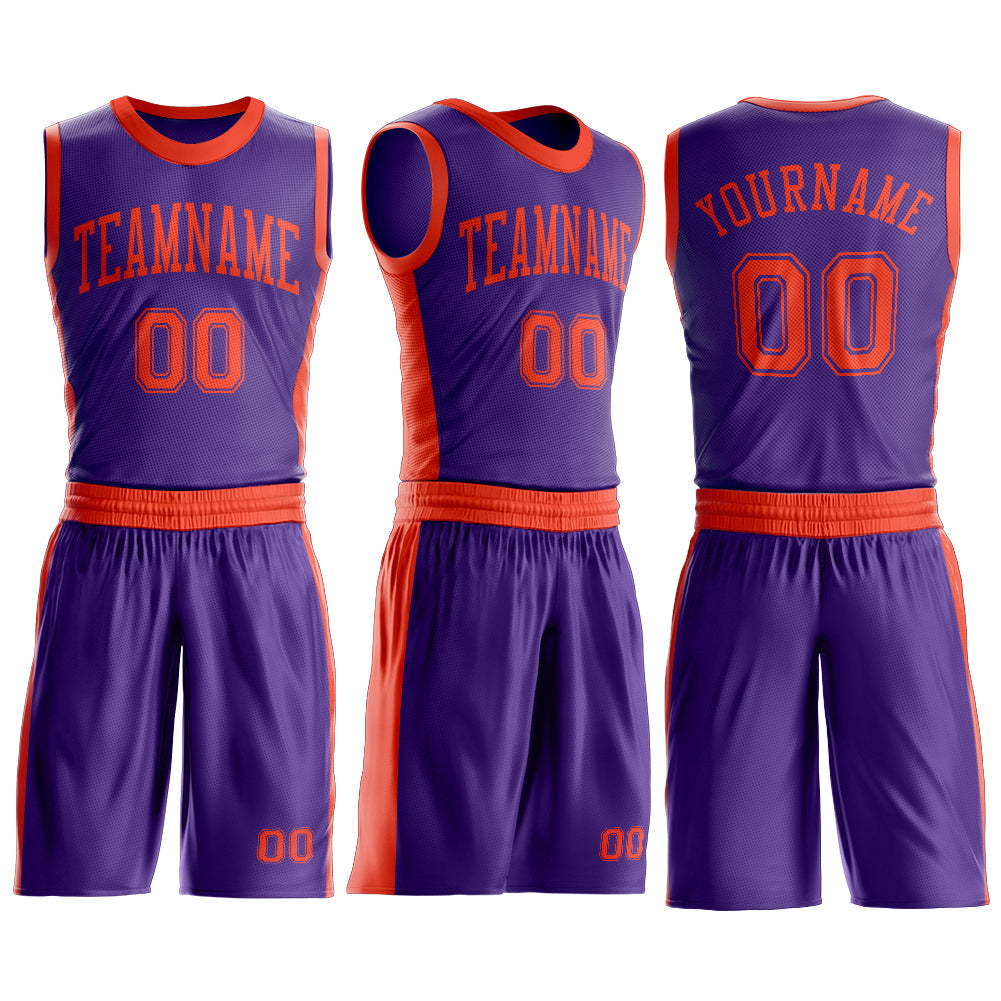 Custom Purple Orange Round Neck Basketball Uniform Jersey view 3