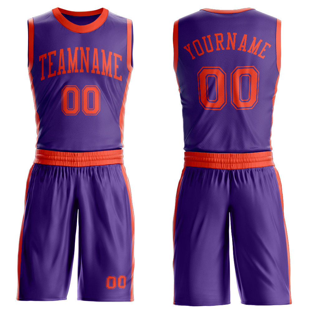 Custom Purple Orange Round Neck Basketball Uniform Jersey - Main View