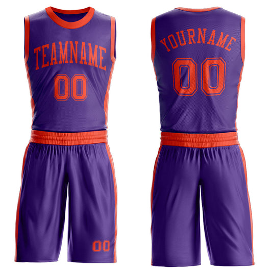 Custom Purple Orange Round Neck Basketball Uniform Jersey - Main View