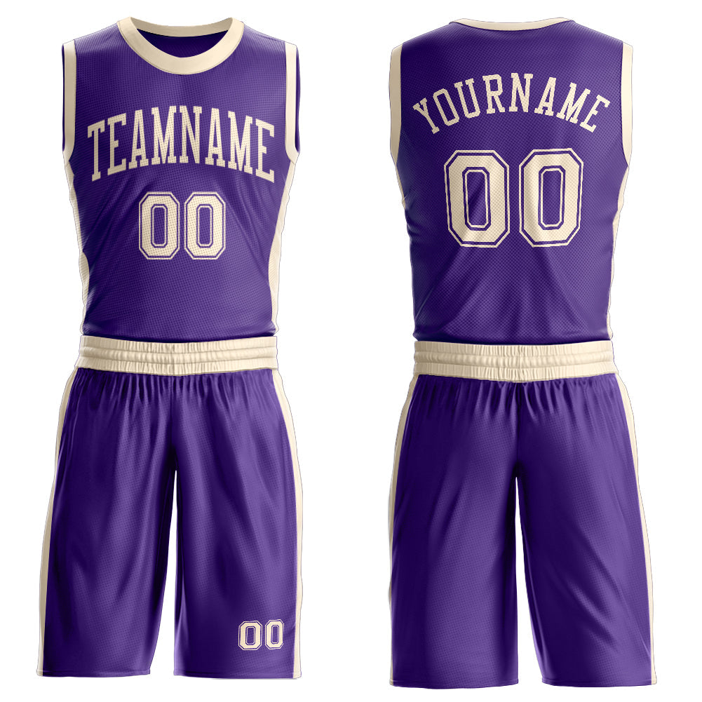Custom Purple Cream Round Neck Basketball Uniform Jersey - Main View