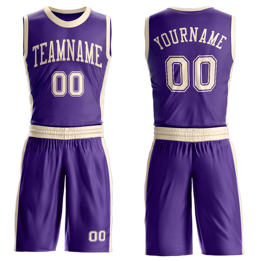 Custom Purple Cream Round Neck Basketball Uniform Jersey - Main View