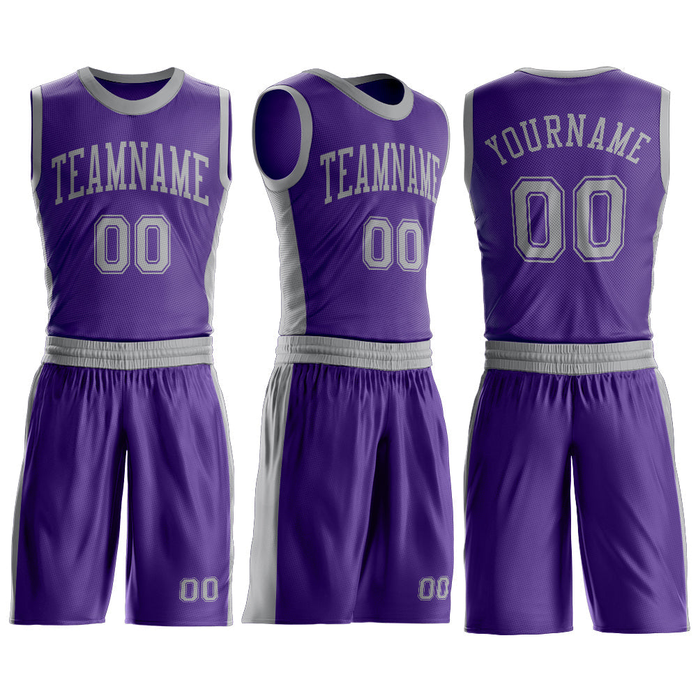 Custom Purple Gray Round Neck Basketball Uniform Jersey view 3