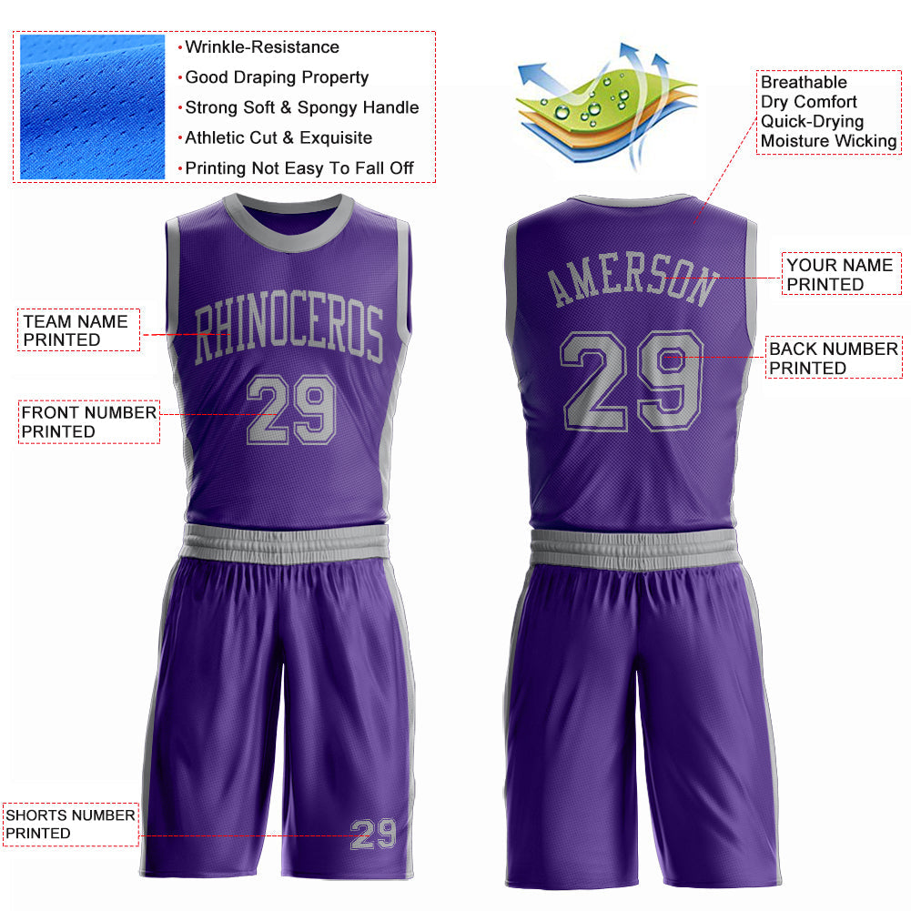 Custom Purple Gray Round Neck Basketball Uniform Jersey view 4