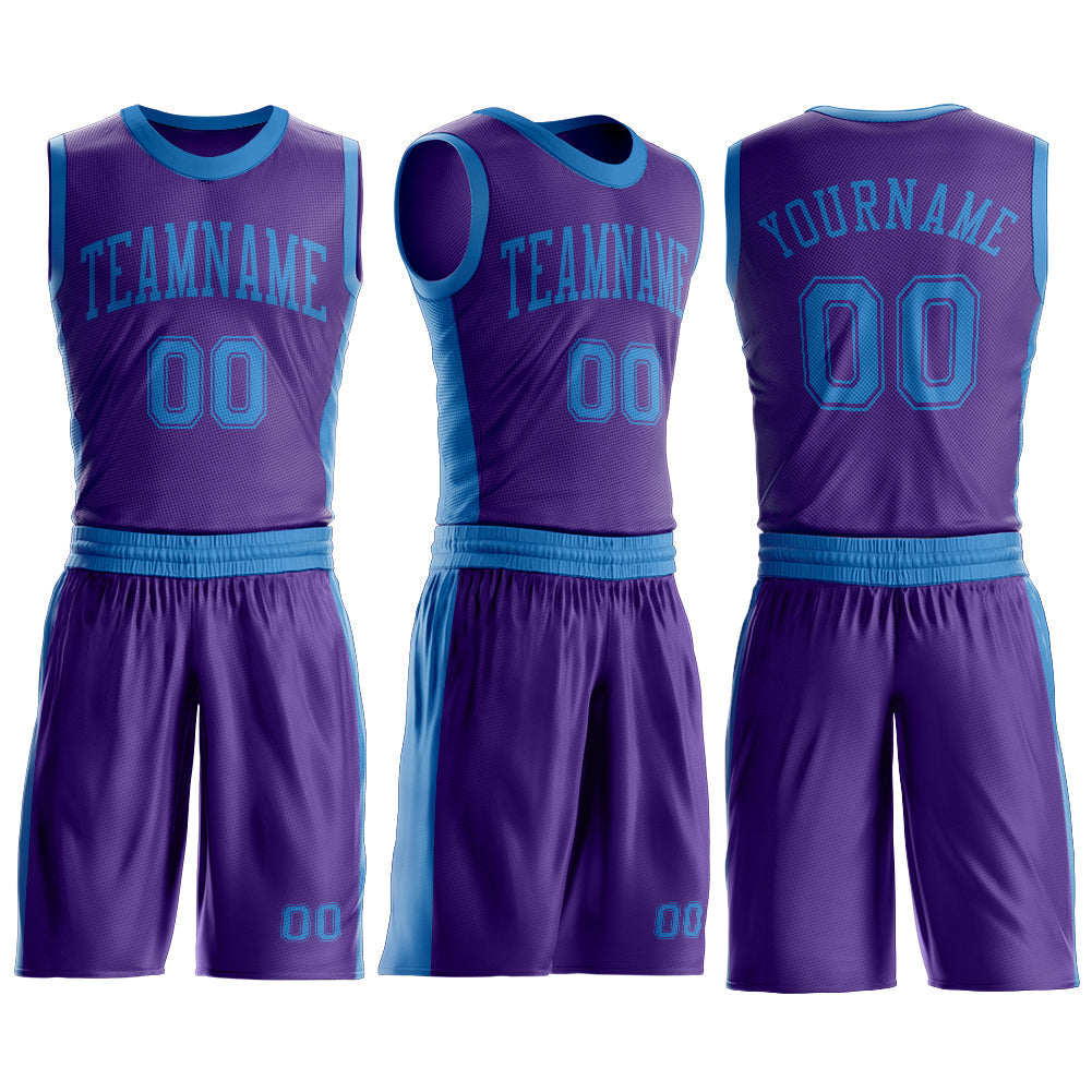 Custom Purple Blue Round Neck Basketball Uniform Jersey view 3