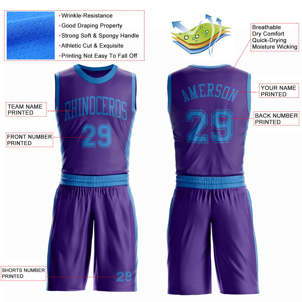 Custom Purple Blue Round Neck Basketball Uniform Jersey view 4