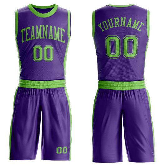 Custom Purple Neon Green Round Neck Basketball Uniform Jersey - Main View